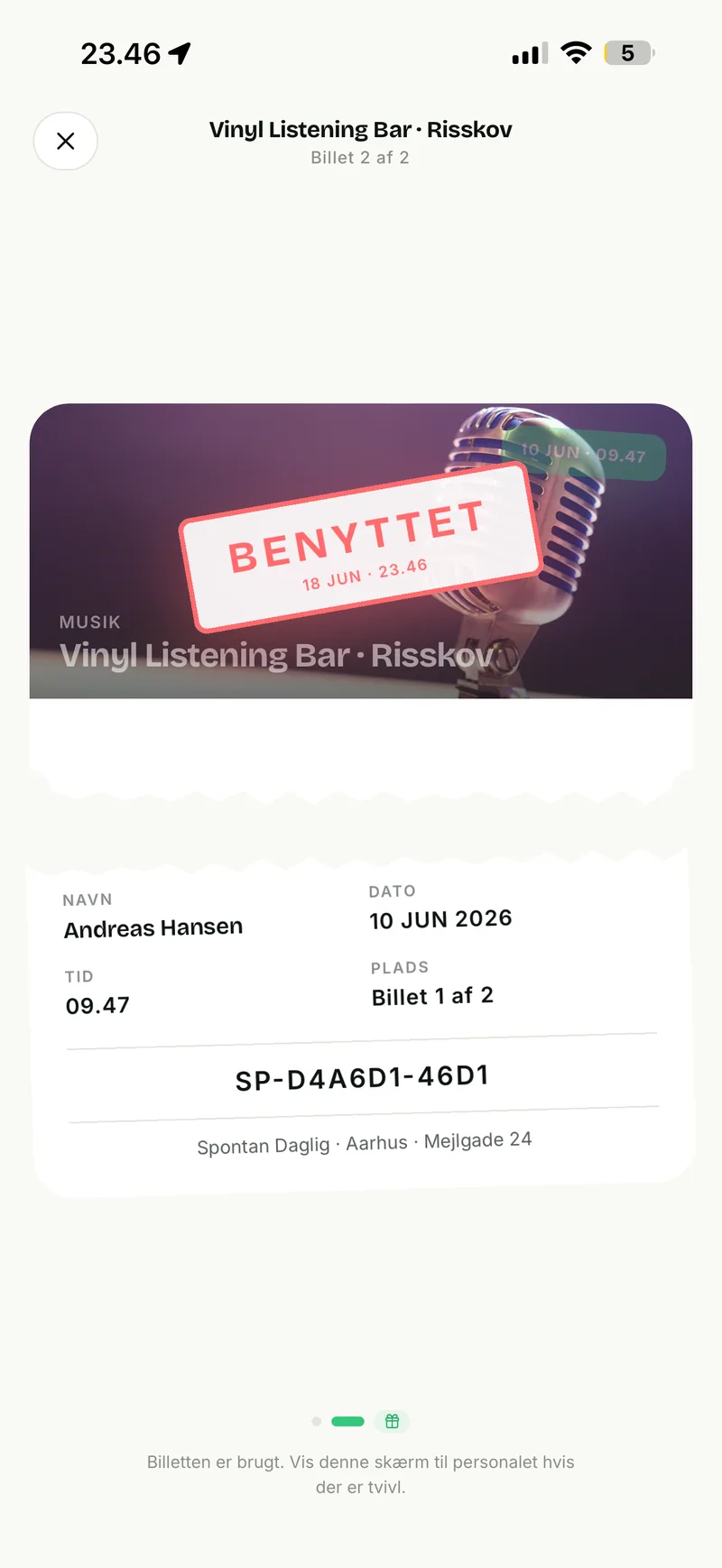 Afsted — ticket in pocket